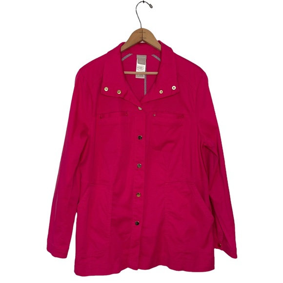 Chico's Jackets & Blazers - Chico’s | Bright Pink Snap Button Down Lightweight Jacket